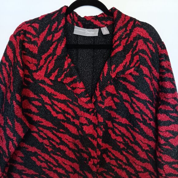 Chico's Travelers Sz 3 Red/Black Print Light-weight Jacket w/3 Quarter Sleeves - Picture 1 of 9